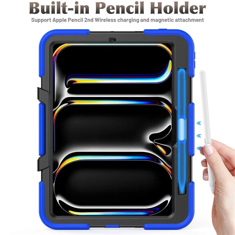 For iPad Pro 11 (2024) Case PC+Silicone Kickstand Tablet Cover with PET Screen Film