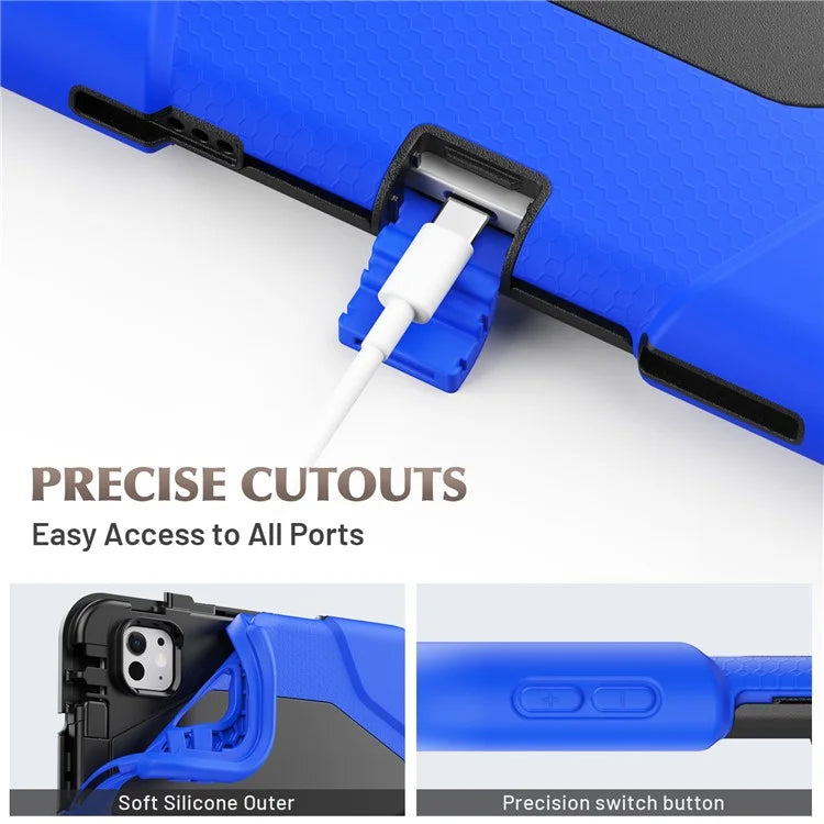 For iPad Pro 11 (2024) Case PC+Silicone Kickstand Tablet Cover with PET Screen Film