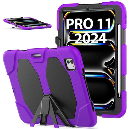 For iPad Pro 11 (2024) Case PC+Silicone Kickstand Tablet Cover with PET Screen Film