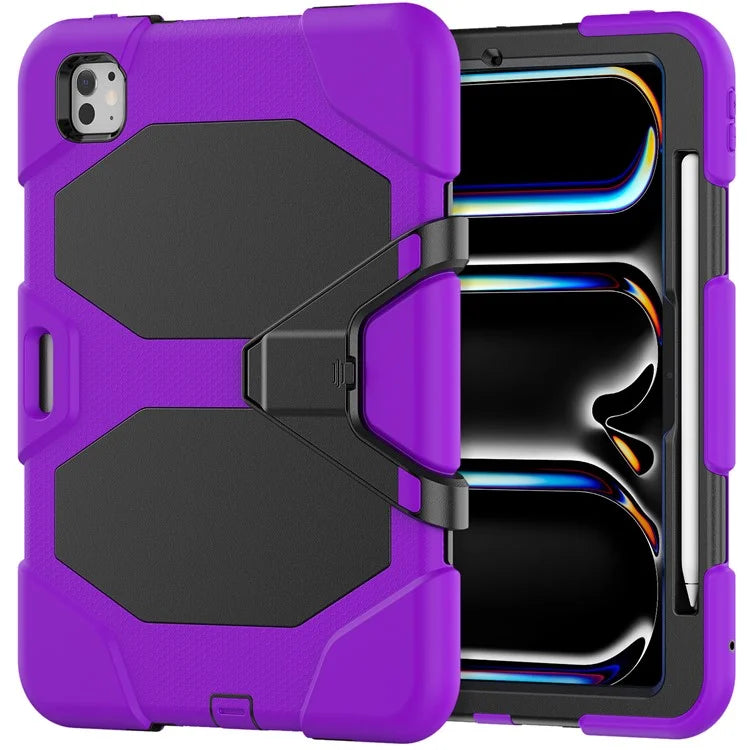 For iPad Pro 11 (2024) Case PC+Silicone Kickstand Tablet Cover with PET Screen Film