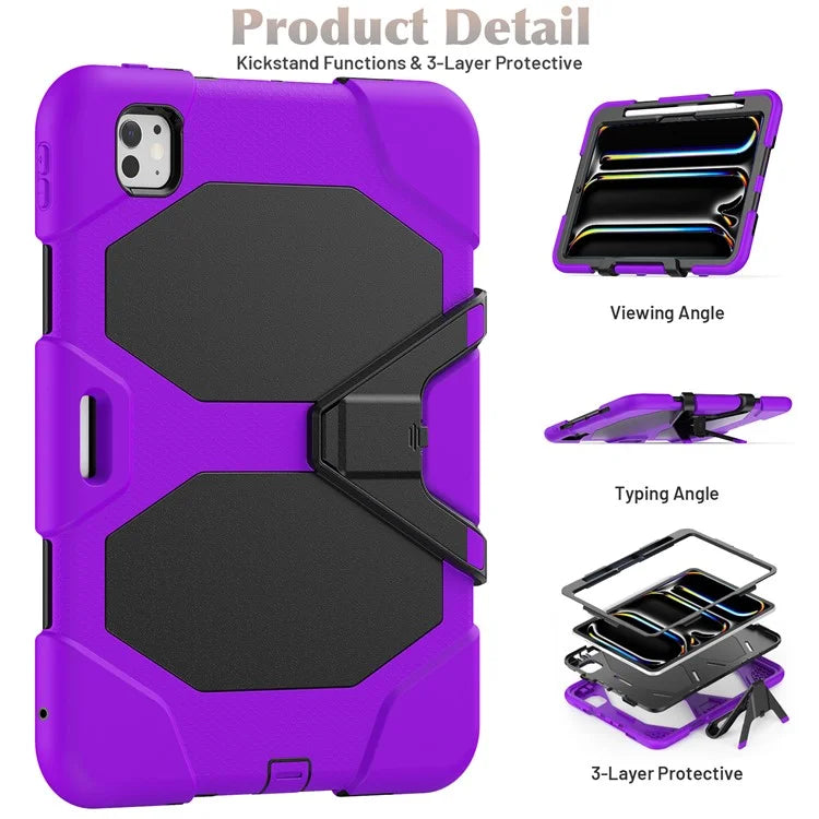 For iPad Pro 11 (2024) Case PC+Silicone Kickstand Tablet Cover with PET Screen Film