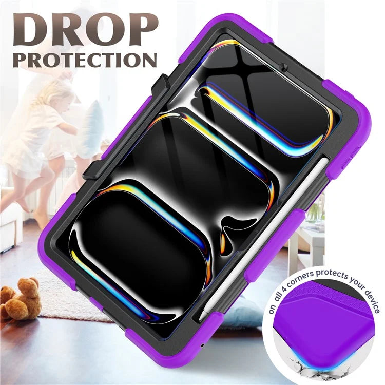 For iPad Pro 11 (2024) Case PC+Silicone Kickstand Tablet Cover with PET Screen Film
