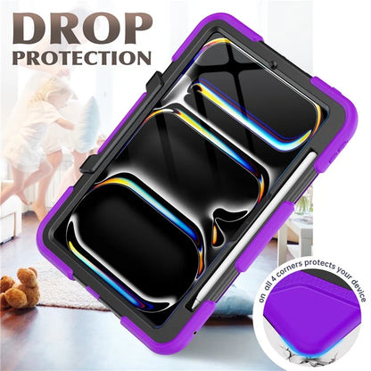 For iPad Pro 11 (2024) Case PC+Silicone Kickstand Tablet Cover with PET Screen Film