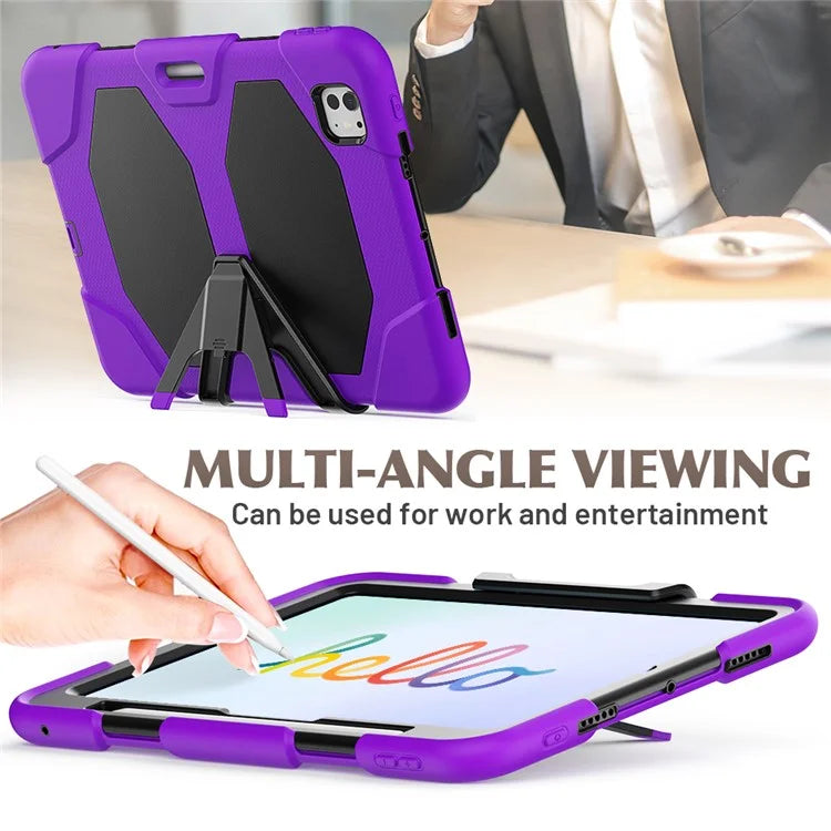 For iPad Pro 11 (2024) Case PC+Silicone Kickstand Tablet Cover with PET Screen Film