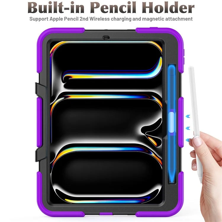 For iPad Pro 11 (2024) Case PC+Silicone Kickstand Tablet Cover with PET Screen Film
