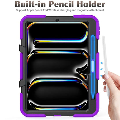 For iPad Pro 11 (2024) Case PC+Silicone Kickstand Tablet Cover with PET Screen Film