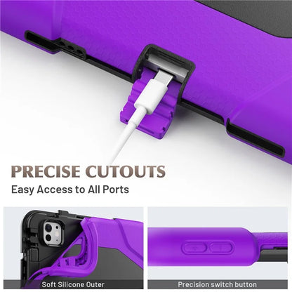 For iPad Pro 11 (2024) Case PC+Silicone Kickstand Tablet Cover with PET Screen Film