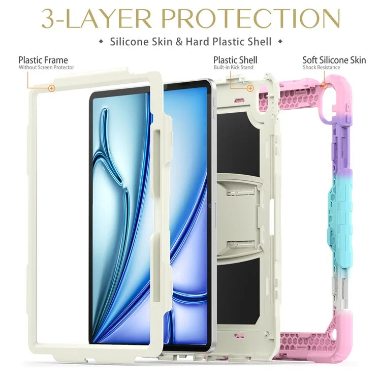 For iPad Air 13 (2024) Case PC+Silicone Tablet Protective Cover with Pen Slot and Kickstand