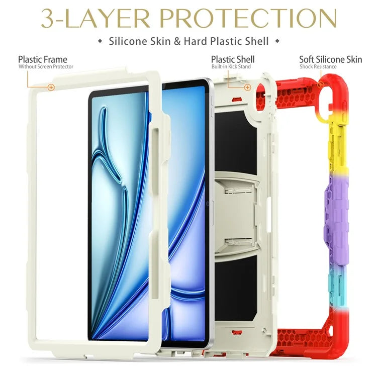 For iPad Air 13 (2024) Case PC+Silicone Tablet Protective Cover with Pen Slot and Kickstand