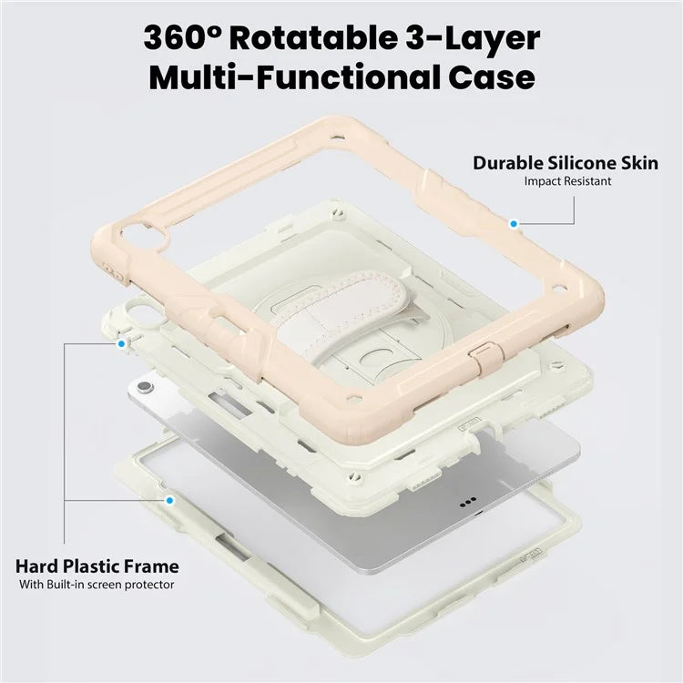 For iPad Air 13 (2024) Case Full Protection PC+Silicone Tablet Cover with Hand Strap+Shoulder Strap