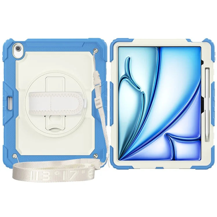 For iPad Air 13 (2024) Case Full Protection PC+Silicone Tablet Cover with Hand Strap+Shoulder Strap