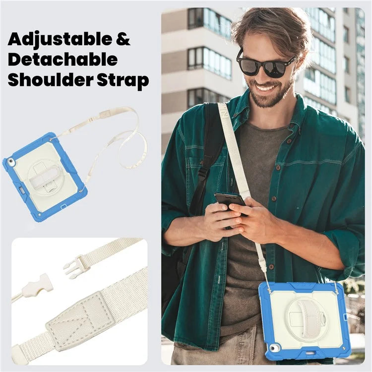 For iPad Air 13 (2024) Case Full Protection PC+Silicone Tablet Cover with Hand Strap+Shoulder Strap