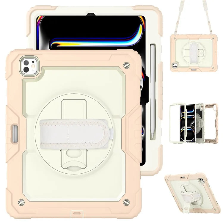 For iPad Pro 13 (2024) Case Kickstand PC+Silicone Tablet Cover with Screen Protector