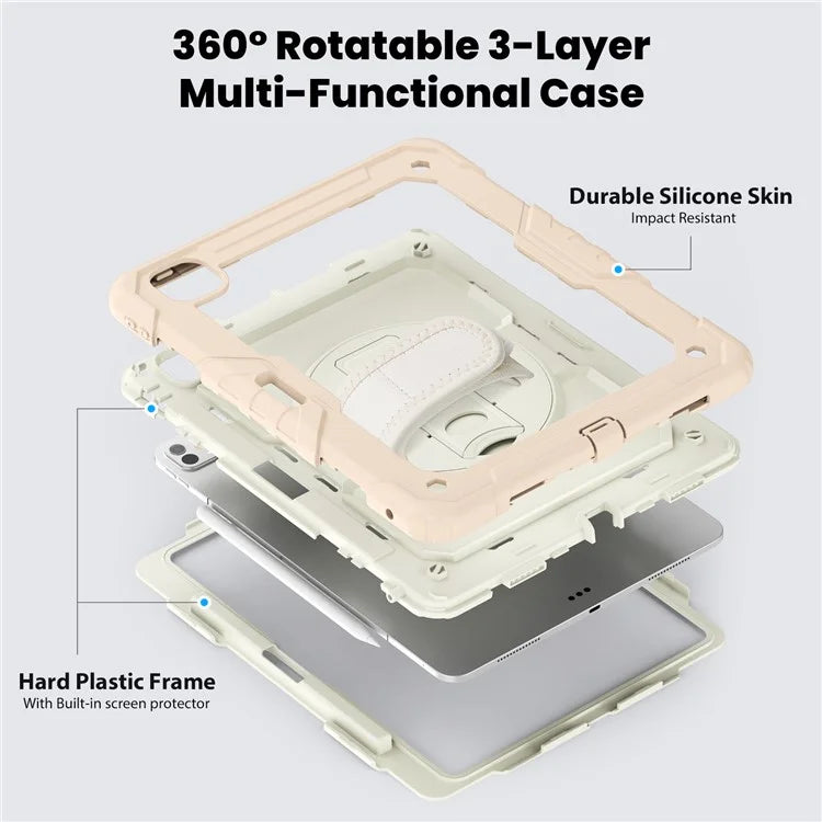 For iPad Pro 13 (2024) Case Kickstand PC+Silicone Tablet Cover with Screen Protector