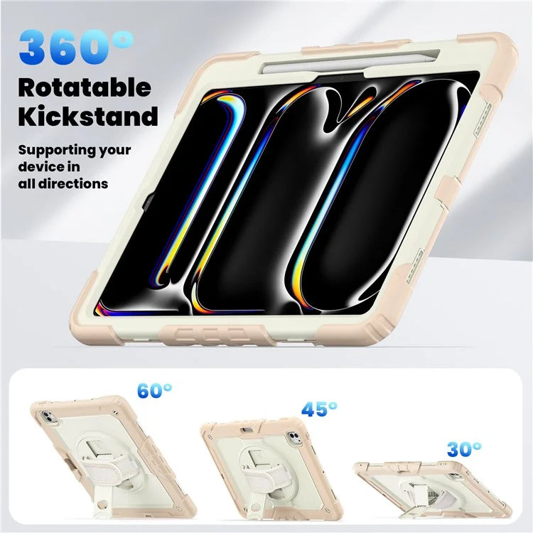 For iPad Pro 13 (2024) Case Kickstand PC+Silicone Tablet Cover with Screen Protector