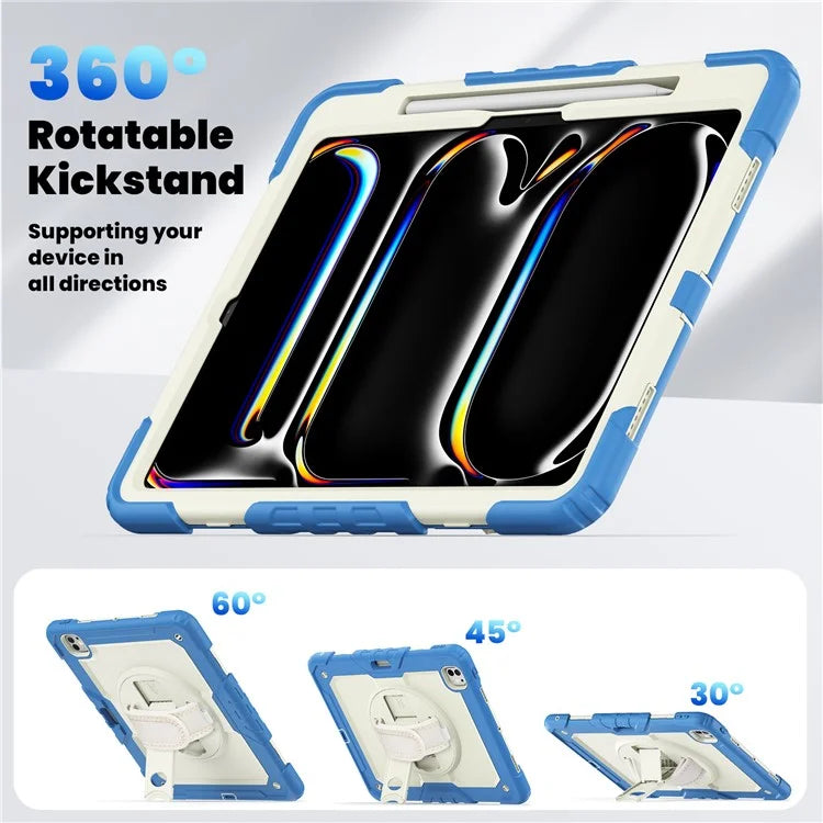 For iPad Pro 13 (2024) Case Kickstand PC+Silicone Tablet Cover with Screen Protector