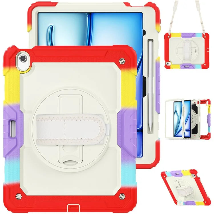 For iPad Air 13 (2024) Case Hand Strap Kickstand PC+Silicone Tablet Cover with PET Screen Film