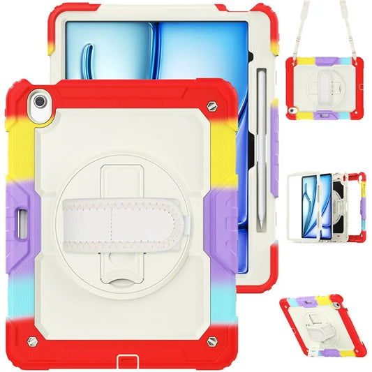 For iPad Air 13 (2024) Case Hand Strap Kickstand PC+Silicone Tablet Cover with PET Screen Film