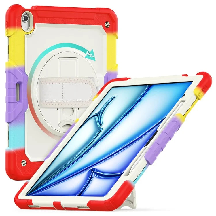 For iPad Air 13 (2024) Case Hand Strap Kickstand PC+Silicone Tablet Cover with PET Screen Film