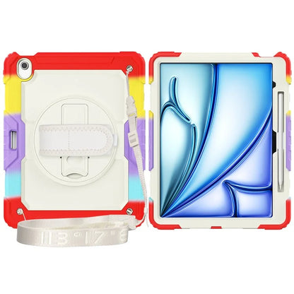 For iPad Air 13 (2024) Case Hand Strap Kickstand PC+Silicone Tablet Cover with PET Screen Film
