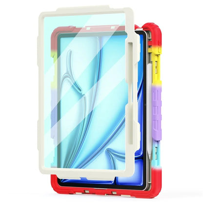 For iPad Air 13 (2024) Case Hand Strap Kickstand PC+Silicone Tablet Cover with PET Screen Film