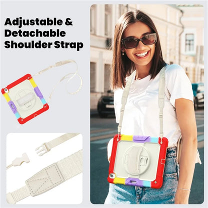 For iPad Air 13 (2024) Case Hand Strap Kickstand PC+Silicone Tablet Cover with PET Screen Film