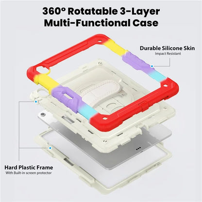 For iPad Air 13 (2024) Case Hand Strap Kickstand PC+Silicone Tablet Cover with PET Screen Film