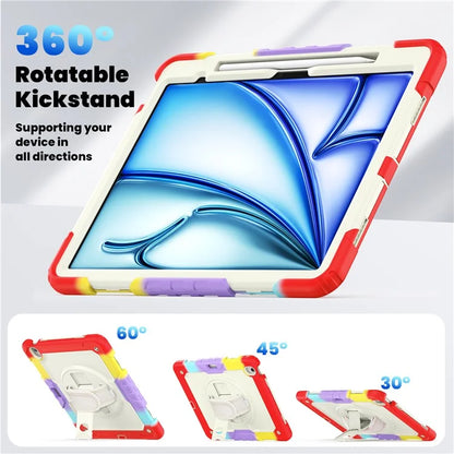 For iPad Air 13 (2024) Case Hand Strap Kickstand PC+Silicone Tablet Cover with PET Screen Film