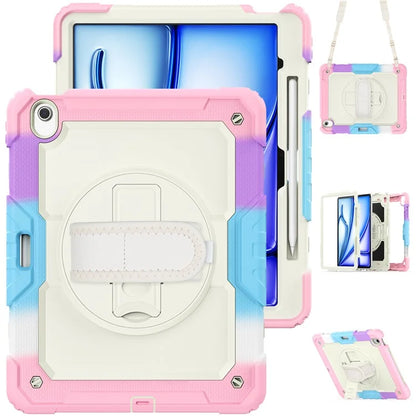 For iPad Air 13 (2024) Case Hand Strap Kickstand PC+Silicone Tablet Cover with PET Screen Film