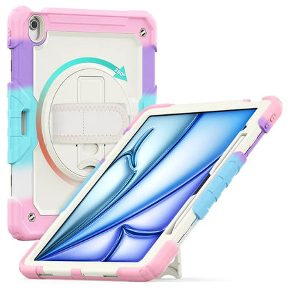 For iPad Air 13 (2024) Case Hand Strap Kickstand PC+Silicone Tablet Cover with PET Screen Film