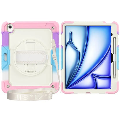 For iPad Air 13 (2024) Case Hand Strap Kickstand PC+Silicone Tablet Cover with PET Screen Film