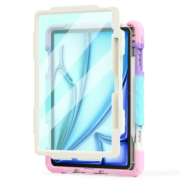 For iPad Air 13 (2024) Case Hand Strap Kickstand PC+Silicone Tablet Cover with PET Screen Film