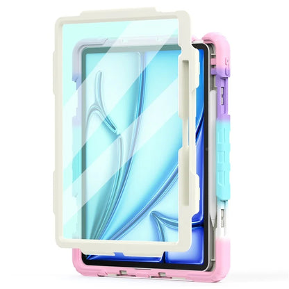 For iPad Air 13 (2024) Case Hand Strap Kickstand PC+Silicone Tablet Cover with PET Screen Film