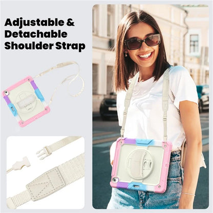 For iPad Air 13 (2024) Case Hand Strap Kickstand PC+Silicone Tablet Cover with PET Screen Film