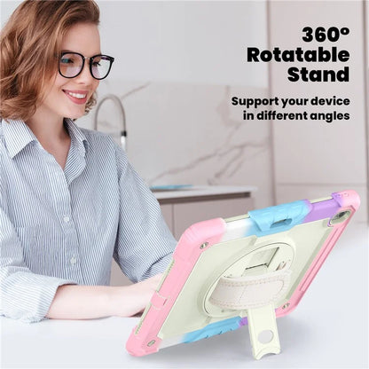 For iPad Air 13 (2024) Case Hand Strap Kickstand PC+Silicone Tablet Cover with PET Screen Film