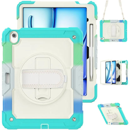 For iPad Air 13 (2024) Case Hand Strap Kickstand PC+Silicone Tablet Cover with PET Screen Film