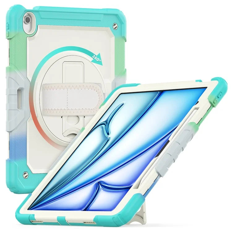 For iPad Air 13 (2024) Case Hand Strap Kickstand PC+Silicone Tablet Cover with PET Screen Film