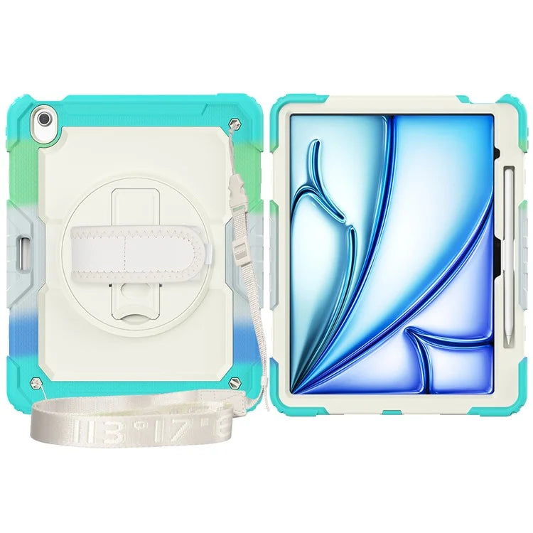For iPad Air 13 (2024) Case Hand Strap Kickstand PC+Silicone Tablet Cover with PET Screen Film