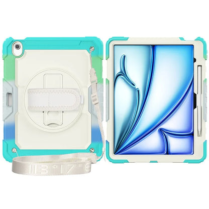 For iPad Air 13 (2024) Case Hand Strap Kickstand PC+Silicone Tablet Cover with PET Screen Film