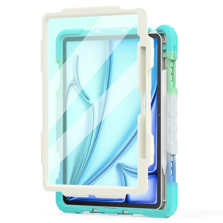 For iPad Air 13 (2024) Case Hand Strap Kickstand PC+Silicone Tablet Cover with PET Screen Film