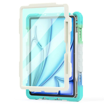 For iPad Air 13 (2024) Case Hand Strap Kickstand PC+Silicone Tablet Cover with PET Screen Film