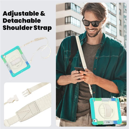 For iPad Air 13 (2024) Case Hand Strap Kickstand PC+Silicone Tablet Cover with PET Screen Film