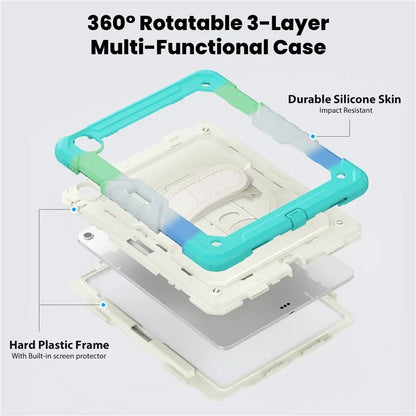 For iPad Air 13 (2024) Case Hand Strap Kickstand PC+Silicone Tablet Cover with PET Screen Film