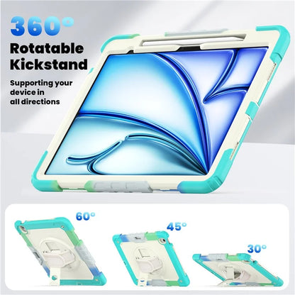 For iPad Air 13 (2024) Case Hand Strap Kickstand PC+Silicone Tablet Cover with PET Screen Film