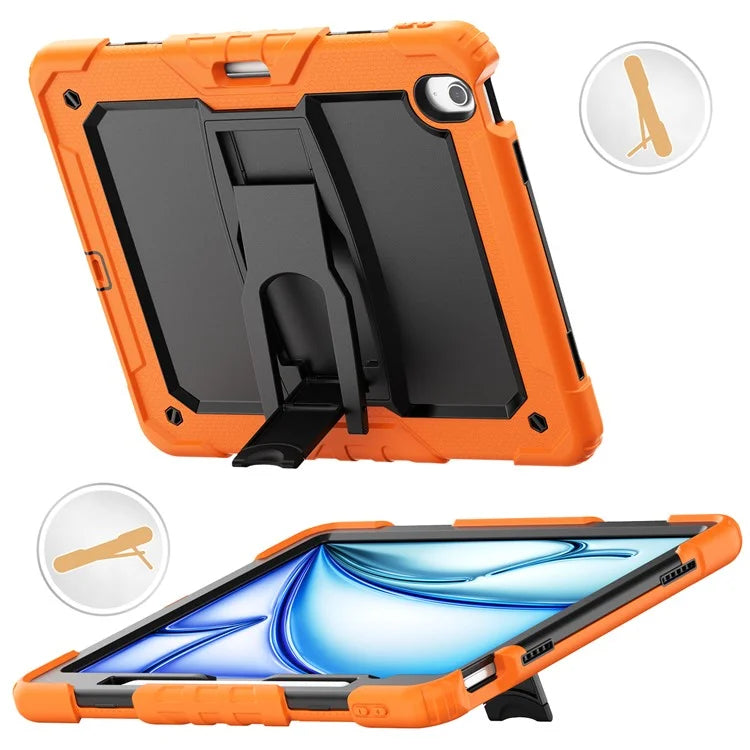 For iPad Air 13 (2024) Case PC+Silicone Kickstand Pen Slot Tablet Cover with Shoulder Strap