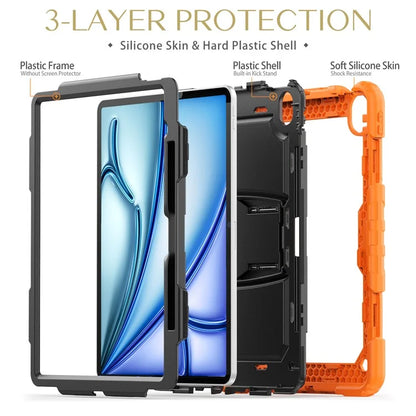 For iPad Air 13 (2024) Case PC+Silicone Kickstand Pen Slot Tablet Cover with Shoulder Strap