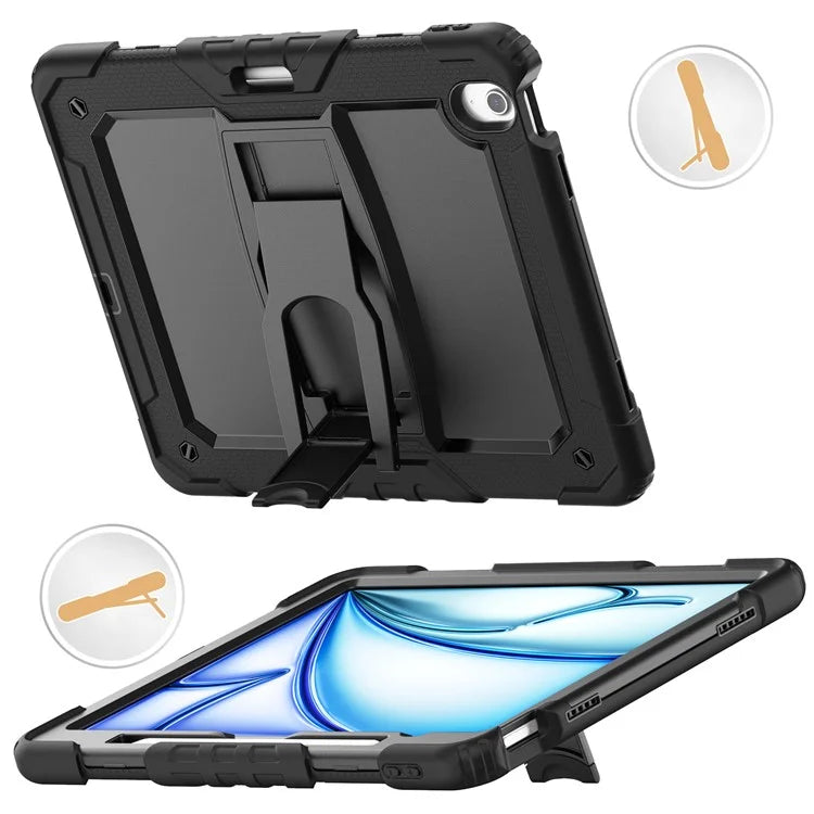 For iPad Air 13 (2024) Case PC+Silicone Kickstand Pen Slot Tablet Cover with Shoulder Strap
