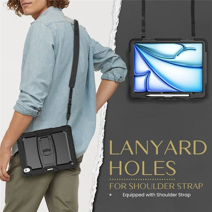For iPad Air 13 (2024) Case PC+Silicone Kickstand Pen Slot Tablet Cover with Shoulder Strap