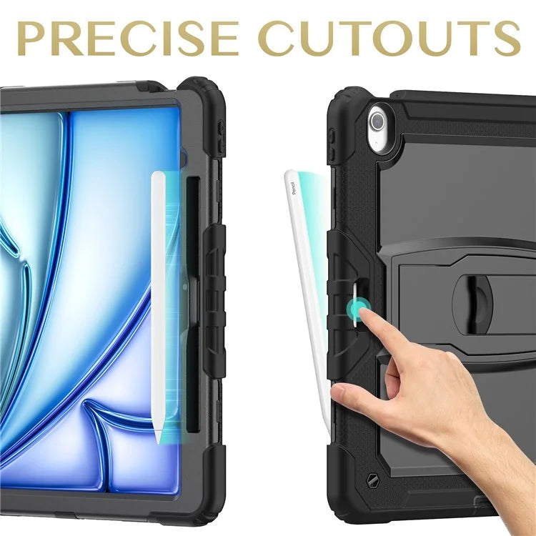 For iPad Air 13 (2024) Case PC+Silicone Kickstand Pen Slot Tablet Cover with Shoulder Strap