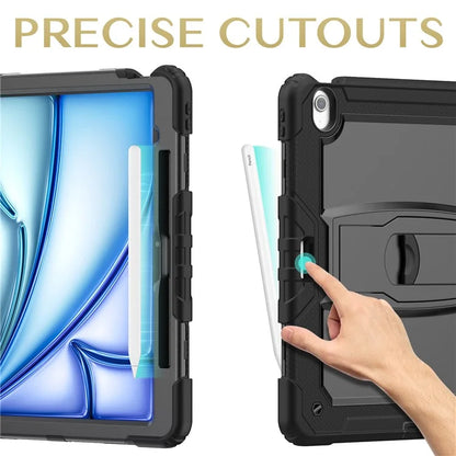 For iPad Air 13 (2024) Case PC+Silicone Kickstand Pen Slot Tablet Cover with Shoulder Strap